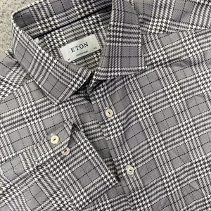 Eton Shirt Mens 40 15 3/4 Gray Houndstooth Long Sleeve Button Up Contemporary - Picture 1 of 9