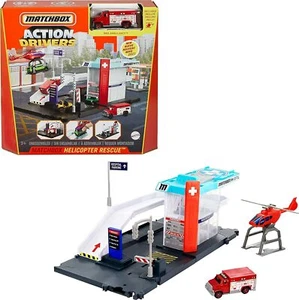 Matchbox Action Drivers Helicopter Rescue Spielset mit 1 Krankenwagen Hubschrauber  - Bild 1 von 7