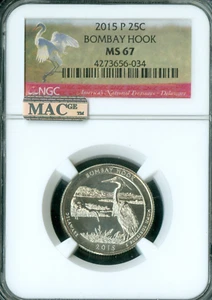 2015 P BOMBAY HOOK QUARTER NGC MS67 MAC SPOTLESS * - Picture 1 of 2