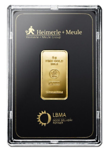 Goldbarren 5 Gramm  999.9 Gold Heimerle + Meule  original geblistert