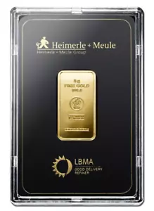Goldbarren 5 Gramm 999.9 Gold Heimerle + Meule original geblistert - Afbeelding 1 van 7