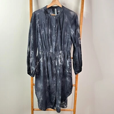 Raquel Allegra Dress Womens Grey Tie Dye Long Sleeve Button Up Cotton Blend - Image 1 of 4