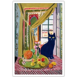 Arte de pared de gato negro flores florales impresión póster pintura al óleo 12” x 16” sin marco - Imagen 1 de 5