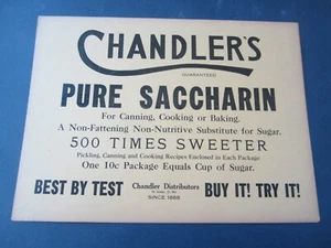 Antiguo Vintage Años 1920 - CHANDLER'S - Sacarina Pura - LETRERO de Cartón - Imagen 1 de 1
