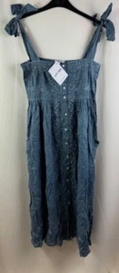 Juliet Dunn Cotton Acid Wash Tie Shoulder Dress, Blue, Size 14, New - Bild 1 von 3
