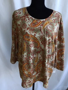 Caribbean Joe Woman Top 2X NWT Multicolor Paisley 3/4 Sleeve Cotton/Spandex - Picture 1 of 7