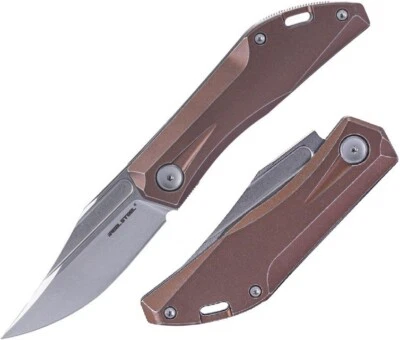 Real Steel Ventus Folding Knife 3 Bohler N690 Steel Blade Titanium Bronze Handle - Image 1 of 4