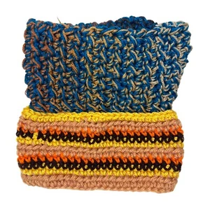 2 Handmade Knit Hairband Ear Warmers Orange Brown Yellow & Blue Tones New - Picture 1 of 3