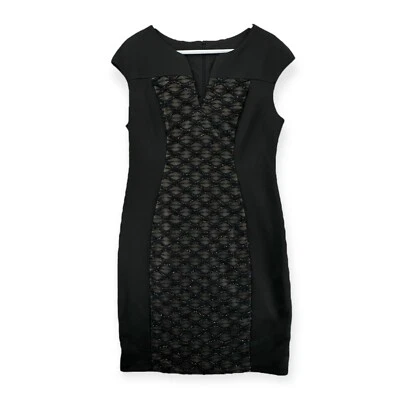 NWT Connected Apparel Dress Womens 12 Sheath Black Shiny Tinsel Embellished - Image 1 of 4