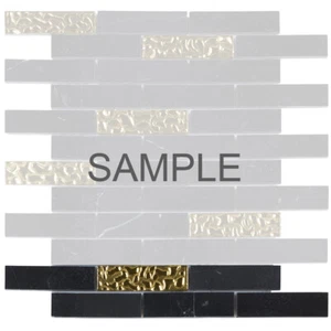 Black Marquina Marble Stone Gold Glass Mosaic Tile Brick Join Kitchen Backsplash - Picture 1 of 7