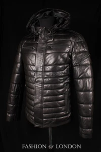 Men ICEBERG PUFFER Quilted Leather Jacket Black Italian Lambskin Leather Jacket - Picture 1 of 11