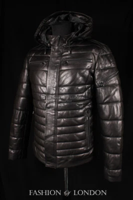 Men ICEBERG PUFFER Quilted Leather Jacket Black Italian Lambskin Leather Jacket - Image 1 of 4