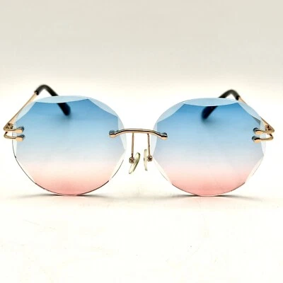 Moda Gafas de sol redondas sin montura marco de metal dorado lentes degradadas azules y púrpuras Foto 1 de 4