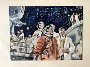 Conquest of Space. Sketch of monumental painting. Soviet Socialist art. 1960s. - Picture 1 of 4
