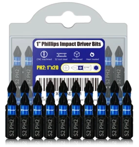 20-teiliges PH2 Schlagschrauber-Bit-Set 1 Zoll Kreuzschlitz-Schraubendreher-Bits 1/4 Zoll Schaft mit Koffer - Bild 1 von 3