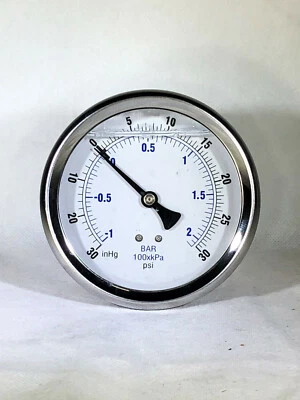 5 PACK LIQUID FILLED VACUUM GAUGE -30-0-30 PSI, 4" FACE, 1/4" BACK MOUNT - Image 1 of 2