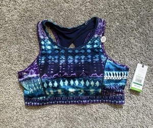 Gaiam Hi Neck Keyhole Bra Melodie Print Size XL Medieval Blue Medium Support - Picture 1 of 6