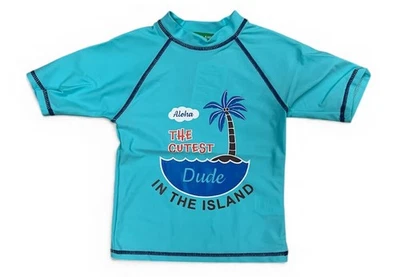 Top de baño de manga corta de verano Island Dude azul claro talla 3-7 para niños Foto 1 de 2