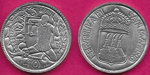SAN MARINO 10 LIRE 1973 UNC 1 YEAR TYPE,291,000 MINTED,HERCULES FIGHTING THE HYD - Picture 1 of 1