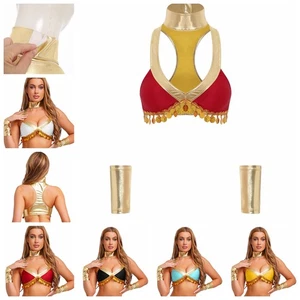 Women Crop Top Shiny Outfits Cleopatra Costume Bra Tank Top Princess Sequins - Picture 1 of 45