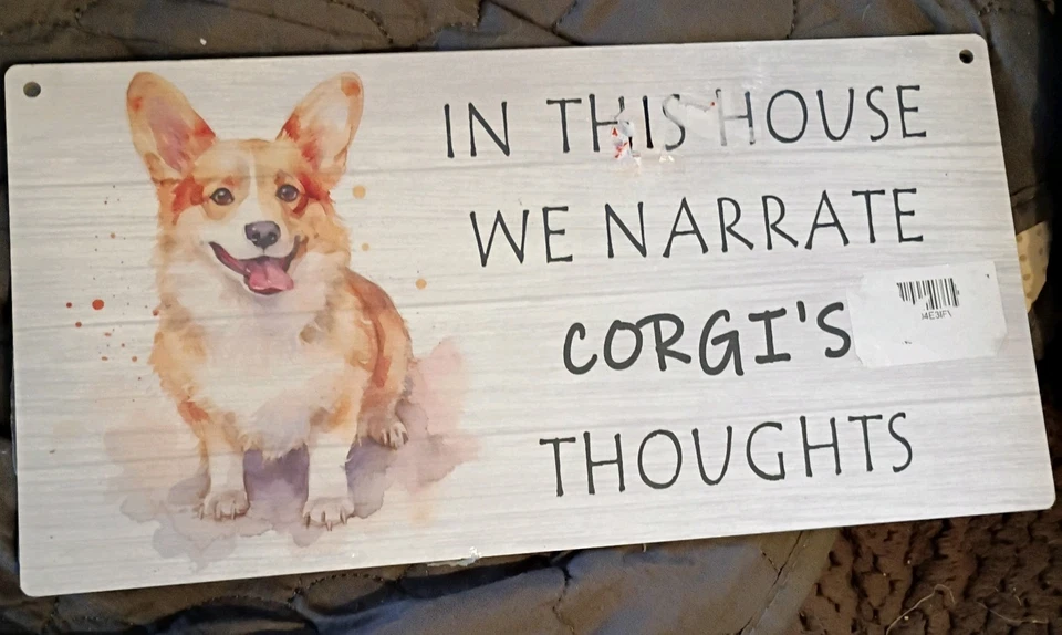 Letrero de perro Corgi blanco con foto de perro letra negra Foto 1 de 1