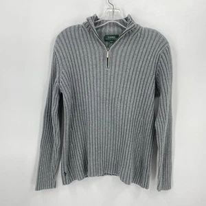 Lauren Ralph Lauren Gray Cotton Half Zip Sweater Ribbed Womens Large - Picture 1 of 4