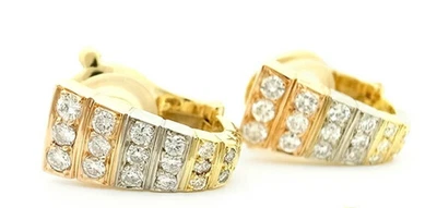 Vintage Van Cleef & Arpels 18k Tri Color Gold 1.36ct Diamond Huggie Earrings - Image 1 of 4