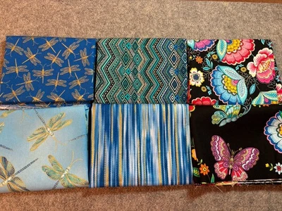 Lote de 6 cuartos de grasa de tela de edredón de lona Moonlight Serenata libélula mariposa Foto 1 de 4