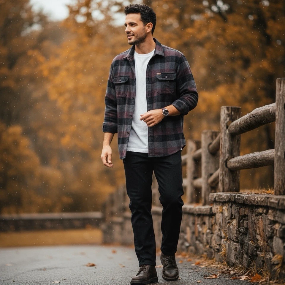 Chaqueta para tareas ORVIS grande a cuadros púrpura negra 100 % algodón Foto 1 de 4