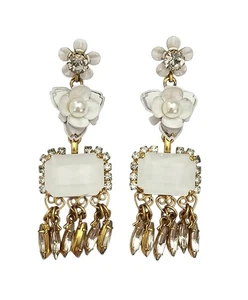 Elizabeth Cole Floral Rhinestone Faceted Glass Dangle Post Earrings - Picture 1 of 7
