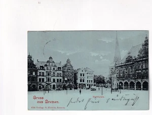 1832) GREETINGS from BREMEN - MARKET PLACE - Moonlight LITHO - 1899 !! - Picture 1 of 2