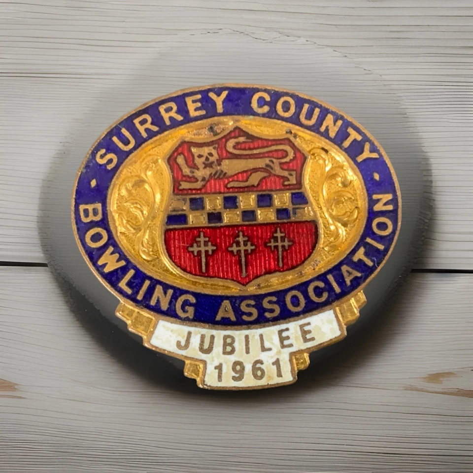 surrey county bowling association 1961 jubilee enamel badge.  B14 - Image 1 of 4