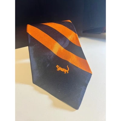 Corbata vintage Pulitzer naranja rojizo azul marino a rayas 65 seda 35 dacron años 60 Foto 1 de 4