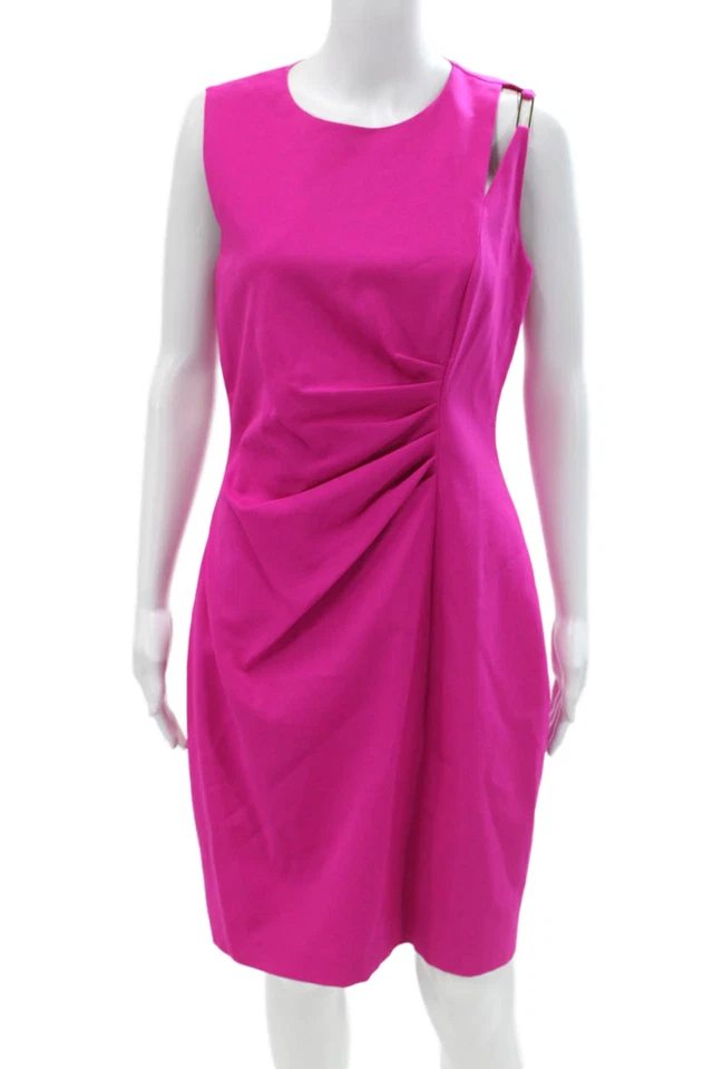 Elie Tahari Womens Wool Crew Neck Drape Detail Sleeveless Shift Dress Pink Sz 10 - Image 1 of 4