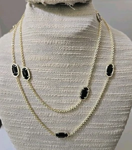 Kendra Scott Kellie schwarzer Achat vergoldet 36"-38" lange Bahnhofskette - Bild 1 von 10
