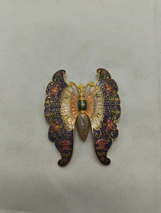 Vintage Fine Enamels Crown Jewelry Cloisonne Butterfly Brooch Pin - Picture 1 of 5