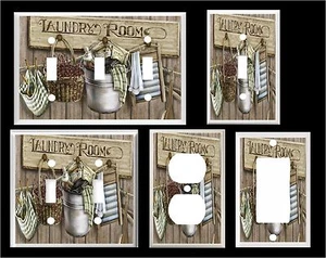 LAUNDRY ROOM WASH BOARD CLOTHES PINS BASKET HOME DECOR LIGHT SWITCH COVER PLATE - Picture 1 of 23