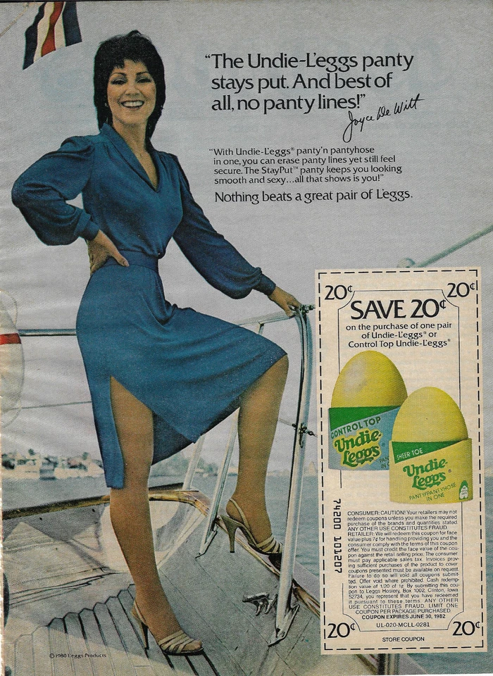 Undie-Leggs Hosiery Panty & Pantyhose Control Top Joyce DeWitt 1981 Print Ad - Image 1 of 1