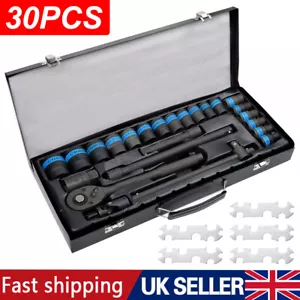 Heavy Duty 1/2" Ratchet Wrench Socket Set 8-32mm Metric Extension Bar Metal Case - Picture 1 of 14