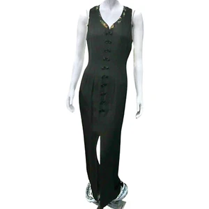 La Belle Juniors Long Dress Fitted Black Sleeveless Slit Chinese Gown 9 New - Picture 1 of 8