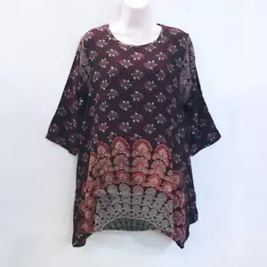 Sacred Threads Hippie Boho Festival Sharkbite Mandala Block Print Top 219672 OS - Picture 1 of 2