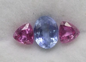 Anillo de uso de gemas suelto ovalado y corte trillonario de ceilán zafiro azul y rosa natural de 3 piezas - Imagen 1 de 14