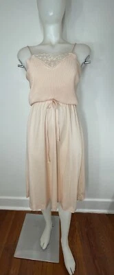 VTG 70s Disco Slip Dress Set Lace V Neck Pleated  SZ 7 Polyester - Image 1 of 4