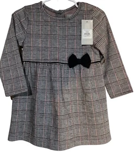 Primark Girls Gray Check Long Sleeve Dress Size 18-24m NWT - Picture 1 of 3