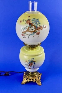 Antique Victorian Hand Painted GWTW Converted Oil Lamp Yellow/White 21" tall - Picture 1 of 11