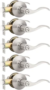 5 Pack Satin Nickel Privacy Door Lever, Modern Interior Door Knobs Locks for ... - Picture 1 of 1