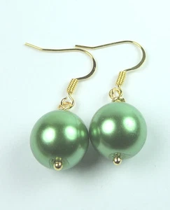 Green Pearl Dangle Earrings Handcrafted Elegant Jewelry Bridesmaid - Picture 1 of 1