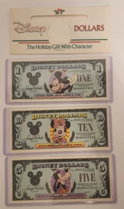 New Crisp Unc Disney Dollars $1, $5 & $10 Matching Serial #'s D00000741A (1990) - Picture 1 of 3