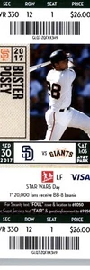 San Diego Padres vs San Francisco Giants 9/30/2017 Full Ticket - Buster Posey - Picture 1 of 2
