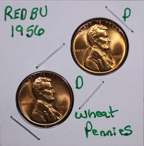 1956 P&D  LINCOLN WHEAT CENT PENNIES 1C RED BU SET (2 COINS) Cover